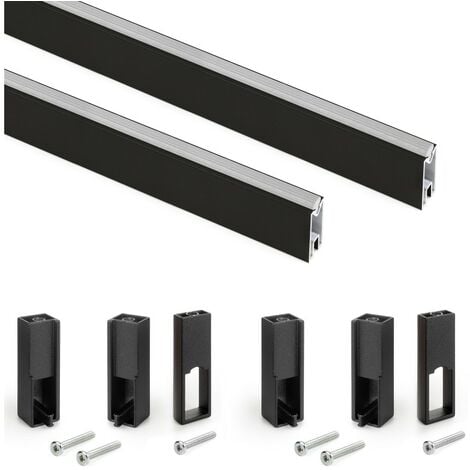 Emuca Kit de barra para armario Luxe, 1,15 m, Pintado negro texturizado, Aluminio y Plástico, 1 kit