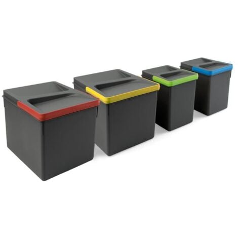 EMUCA kit de contenedores de reciclaje para cajón de cocina recycle altura 216mm, 2x12litros, plástico gris antracita