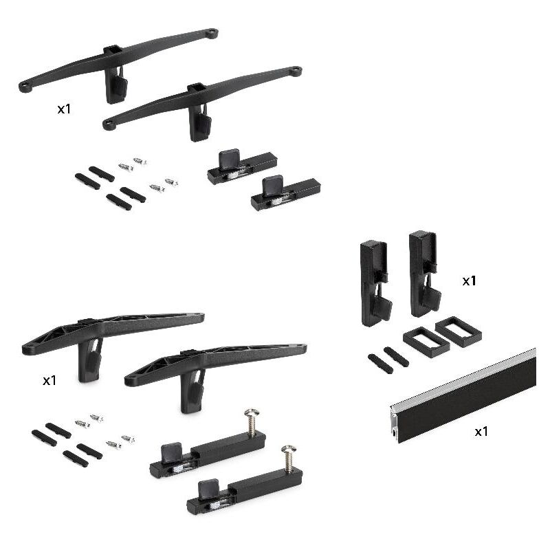 

Emuca - Kit de juegos de soportes para 1 estante de madera, 1 módulo y 1 barra de colgar de 1 m, Zamak, Negro texturizado