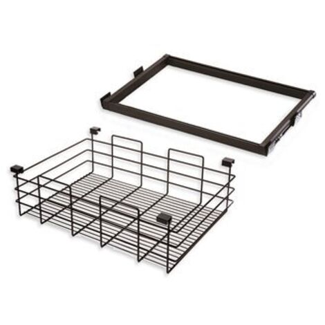 Emuca Kit de panier en fil et cadre coulissant pour armoires Moka, fermeture souple, réglable, module de 600mm, Acier et Aluminium, Couleur Moka - talla
