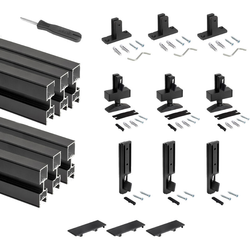 

Kit de perfiles con herrajes para montaje en L, Aluminio y Zamak, Negro texturizado , 3 uds - Pintado negro texturizado - Emuca