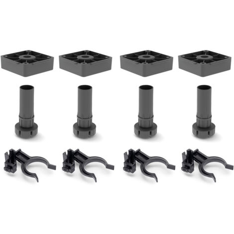 Emuca Kit de pie nivelador bone con base cuadrada para mueble, altura 120mm, regulable 118-160mm, Plástico, Negro