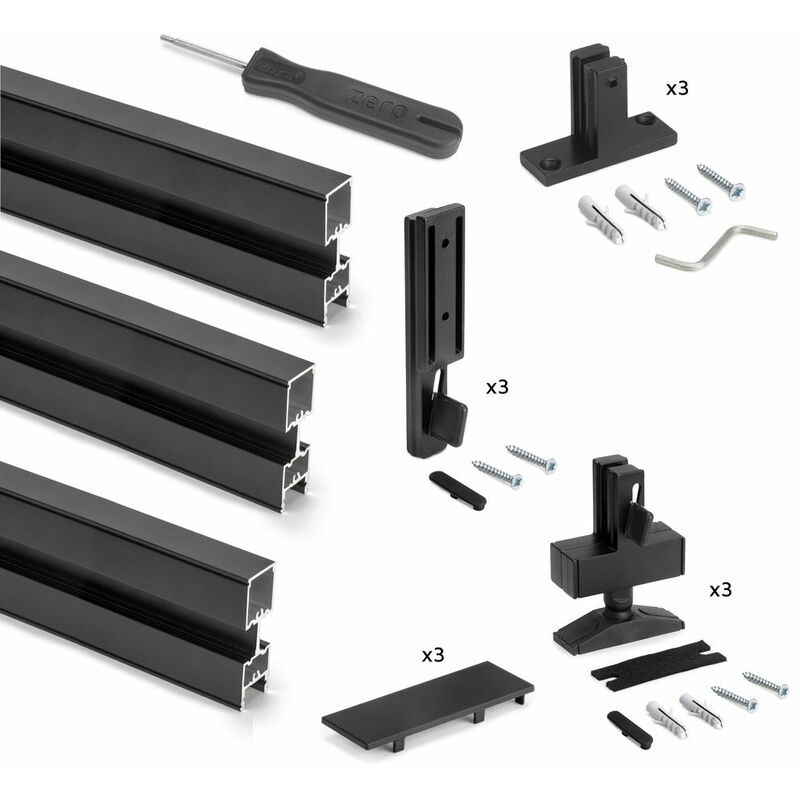 Emuca - Kit structure modulaire Zero pour ferrures et profils, montage sol et mur, triple, noir