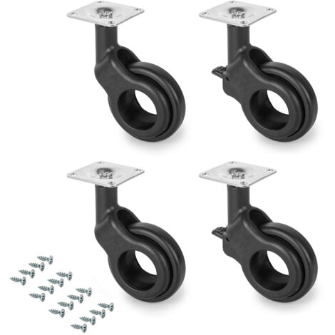 Emuca Kit de roulettes Hole 2 noir 60 mm avec frein
