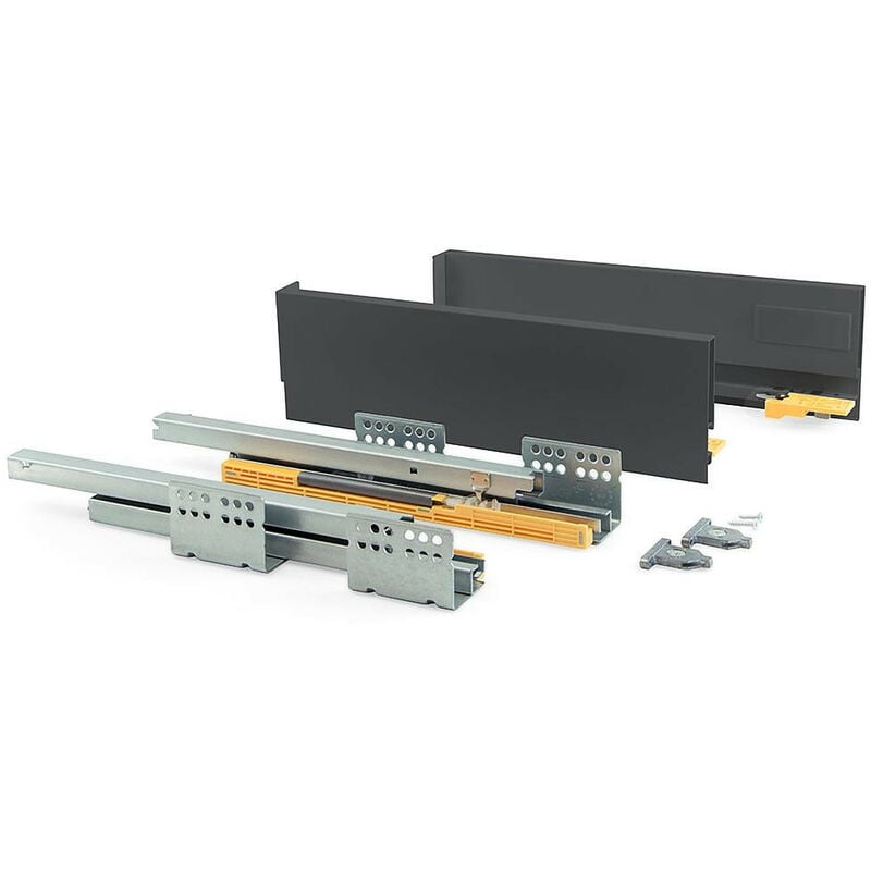 Emuca - Kit de tiroir pour cuisine Concept, hauteur 105 mm, prof. 400 mm, fermeture amortie, Acier, Gris anthracite