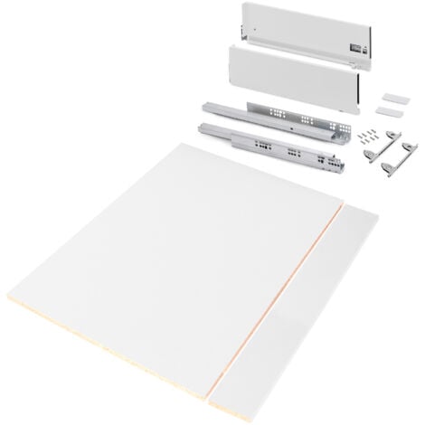 Emuca Kit de tiroirs pour cuisine ou salle de bains Vertex avec réglages 3D, hauteur 178mm, avec panneaux inclus, module 900mm, Peint en blanc