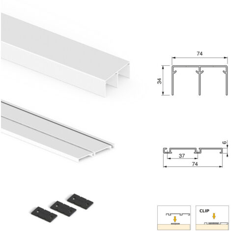 Emuca Kit di ferramenta per armadio a 2 ante e chiusura ammortizzata Placard 74, profilo Wave, spessore 16 mm, pannelli non inclusi, Verniciato bianco