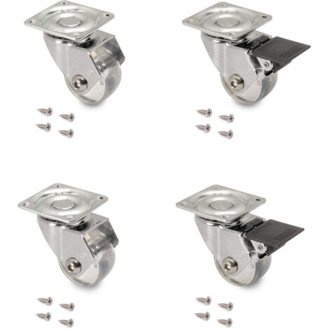 Emuca Kit di ruote Slip 3 con piastra per montaggio, D 35, Acciaio e Tecnoplastica, 1 kit