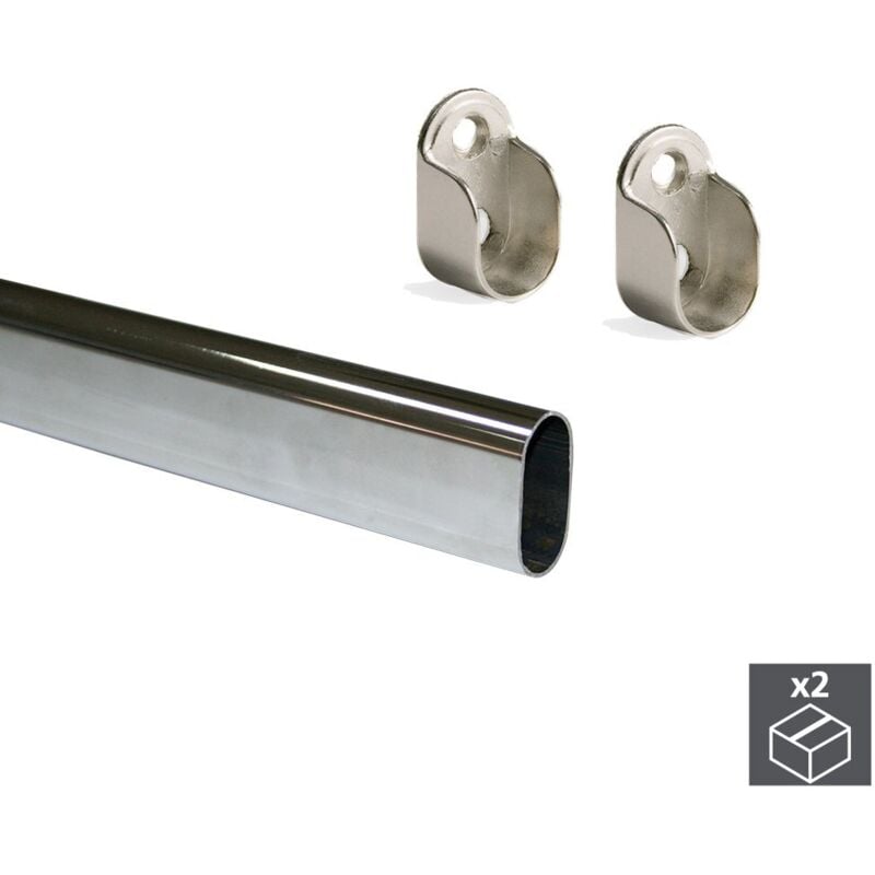 Emuca - Lot de 2 rails ovales pour armoires 30x15mm longueur 0.95m avec supports, Acier et Zamak, Chromé