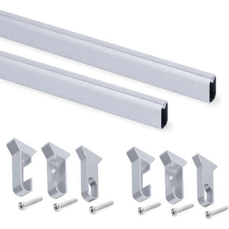 EMUCA Lot de 2 x 1.15m Tringles de penderie en soie avec supports, Aluminium et Plastique, Anodisé mat