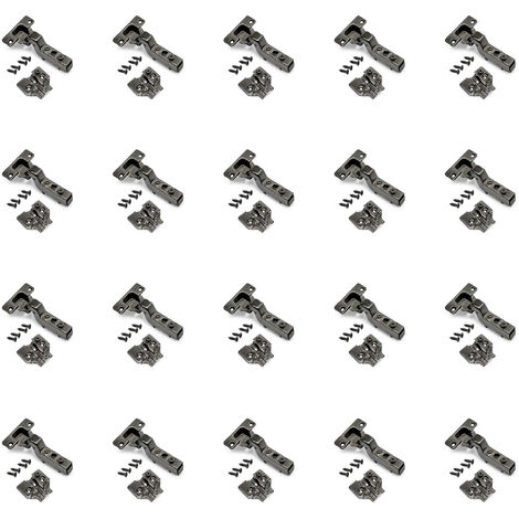 Emuca Kit von 20 Topfscharniere x91 Innenanschlag mit Schließautomatik und Kreuzmontageplatten zum Schrauben, Höhe 0, Stahl, Titan-Ausführung