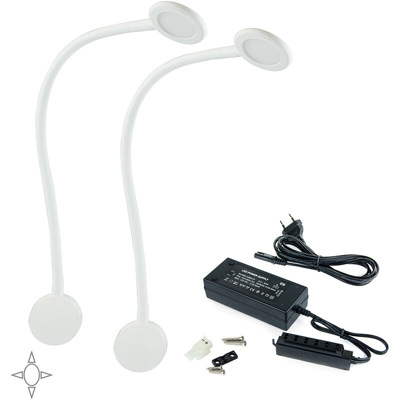 LED-Wandleuchte Kuma, rund, flex. Arm, Touch-Sensor, 2USB, natürliches weißes Licht, Kunststoff, Weiß, 2St. - Weiß - Emuca