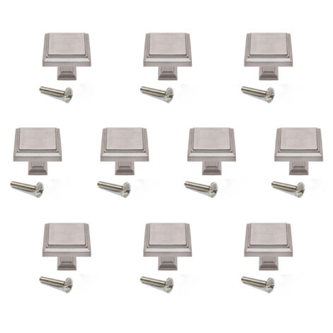 Emuca Lot de 10 boutons pour meubles Ceuta, 31.5x31.5mm, Zamak, Nickel satiné