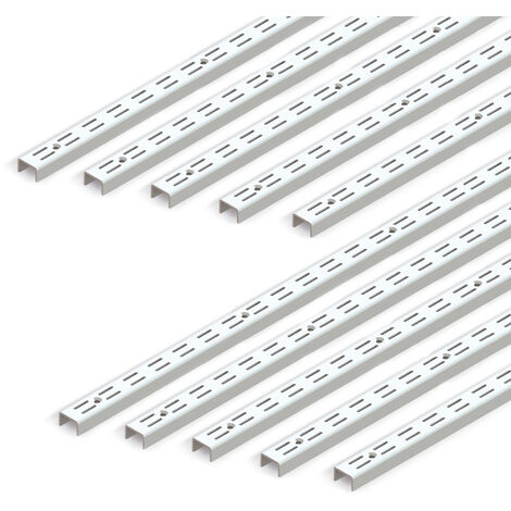 Emuca – Lot de 10 profilés de montage mural Jagmet – Acier peint blanc – Longueur 951mm – Pas de 32mm pour étagères personnalisées