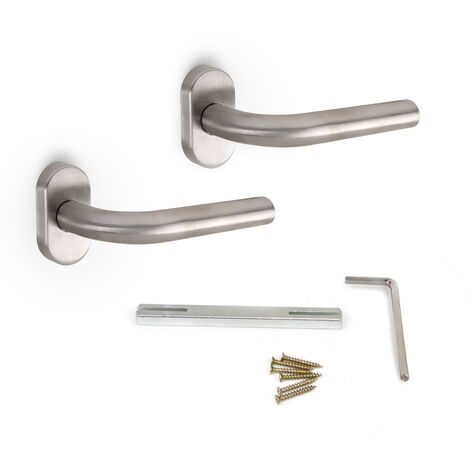 Emuca Lot de 2 poignées avec rosace ovale pour portes intérieures, forme L, Acier inoxydable, Nickel satiné