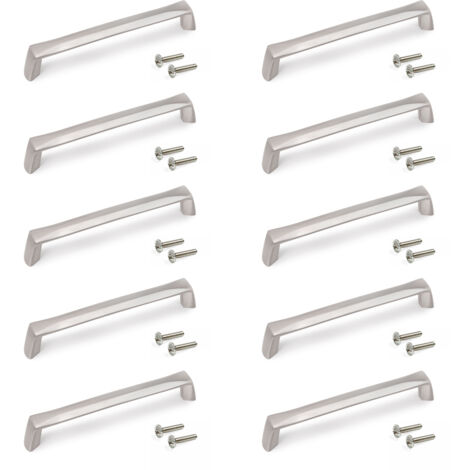 Emuca Lot von 10 Möbelgriffe Canton, L142mm, 128mm Achsenabstand, Zamak, Nickel satiniert