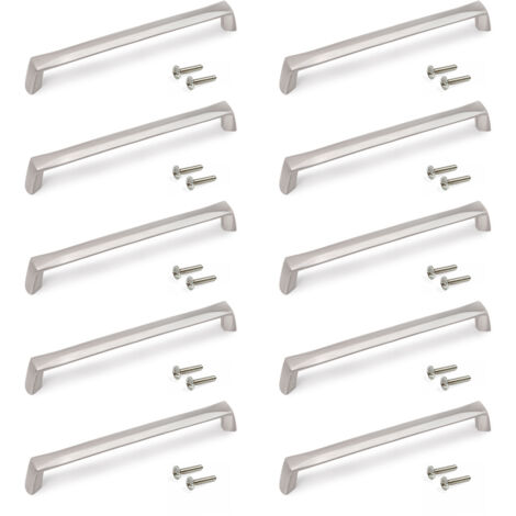 Emuca Lot von 10 Möbelgriffe Canton, L174mm, 160mm Achsenabstand, Zamak, Nickel satiniert
