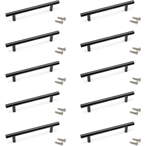 Emuca Lot von 10 Möbelgriffe Orlando, L188mm, 128mm Achsenabstand, Stahl, Schwarz lackiert