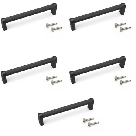 Emuca Lot von 5 Möbelgriffe Bergen, L141mm, 128mm Achsenabstand, Aluminium, Schwarz lackiert