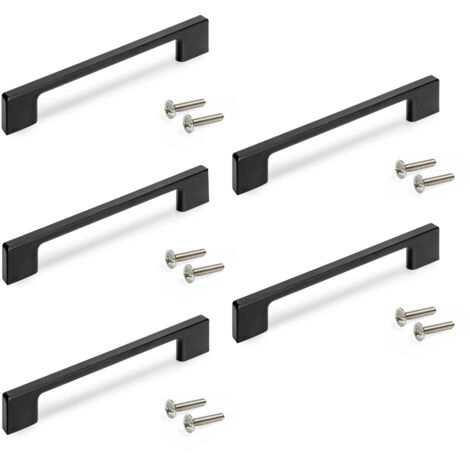 Emuca Lot von 5 Möbelgriffe Paiporta, L160mm, 128mm Achsenabstand, Zamak, Schwarz lackiert