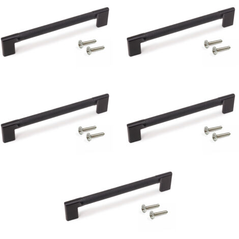 Emuca Lot von 5 Möbelgriffe Sofia, L221mm, 192mm Achsenabstand, Aluminium, Schwarz lackiert
