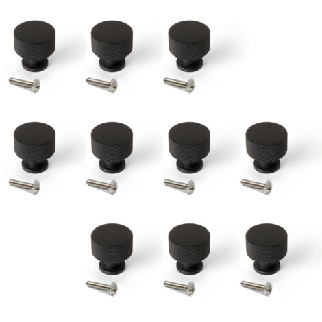 Emuca Lote de 10 pomos para mueble Argos, diámetro 30mm, Aluminio, Pintado negro -