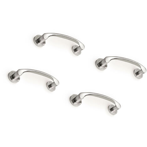 Emuca Lote de 4 tiradores curvo con rosetas de diámetro 50mm para puertas correderas, Aluminio, Níquel satinado