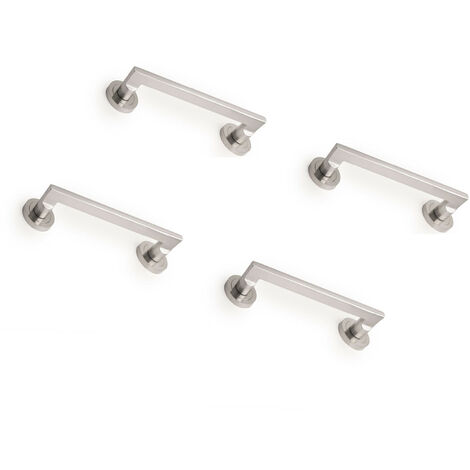 Emuca Lote de 4 tiradores rectos con rosetas de diámetro 50mm para puertas correderas, Aluminio, Níquel satinado