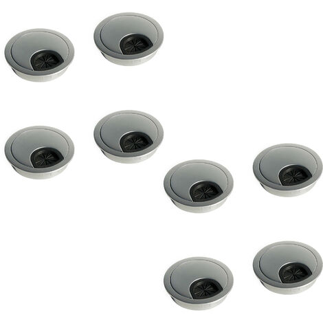 Emuca Lote de 8 tapas pasacables circulares, diámetro 60mm, para encastrar, Zamak, Cromado mate