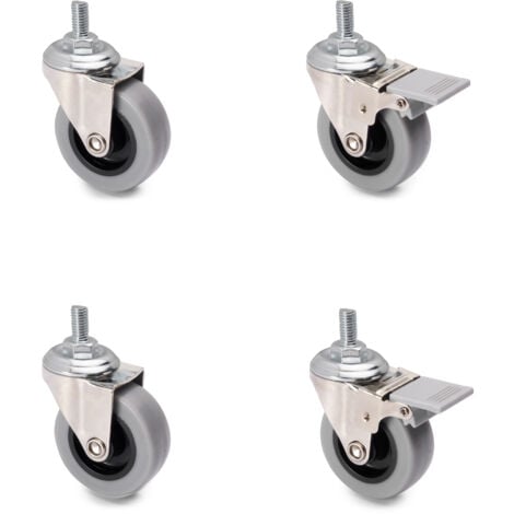 Emuca Lotto di 4 ruote Slip con bullone, diametro 50 mm, Acciaio e Tecnoplastica, Grigia