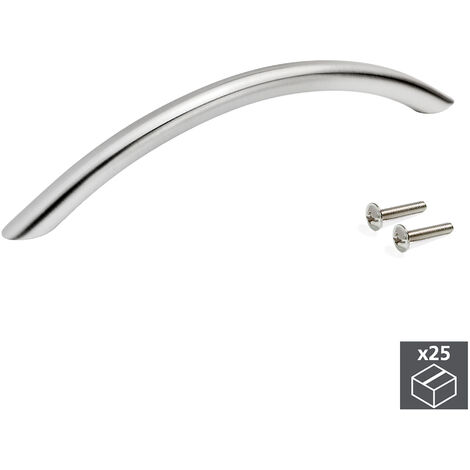 Emuca Maniglie per mobile, D. 10 mm, interasse 160 mm, Acciaio, Nichel satinato, 25 u.