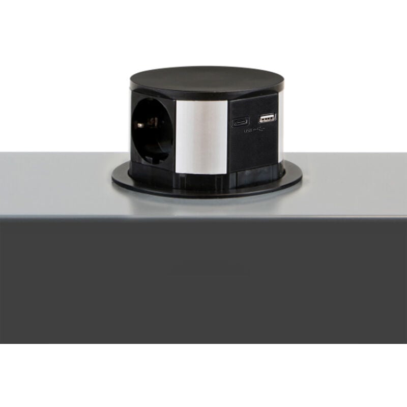 5221214 Multiconnecteur Vertikal Push diamètre 100mm, 3 prises de type Schuko, 1 usb type a, 1 usb type c, Acier et Plast - Emuca