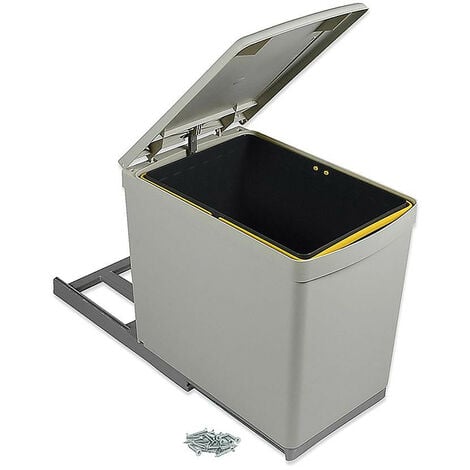 ECOLANDS emuca contenedor de reciclaje para fijación inferior y extracción manual en mueble de cocina 1 x16litros y tapa automática, plástico, gris