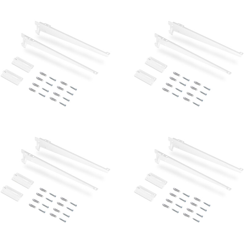 Image of Lotto di 4 mensole con staffe e piastre per il montaggio a parete Jagmet, lunghezza 230 mm, Acciaio, Verniciato bianco - Verniciato bianco - Emuca