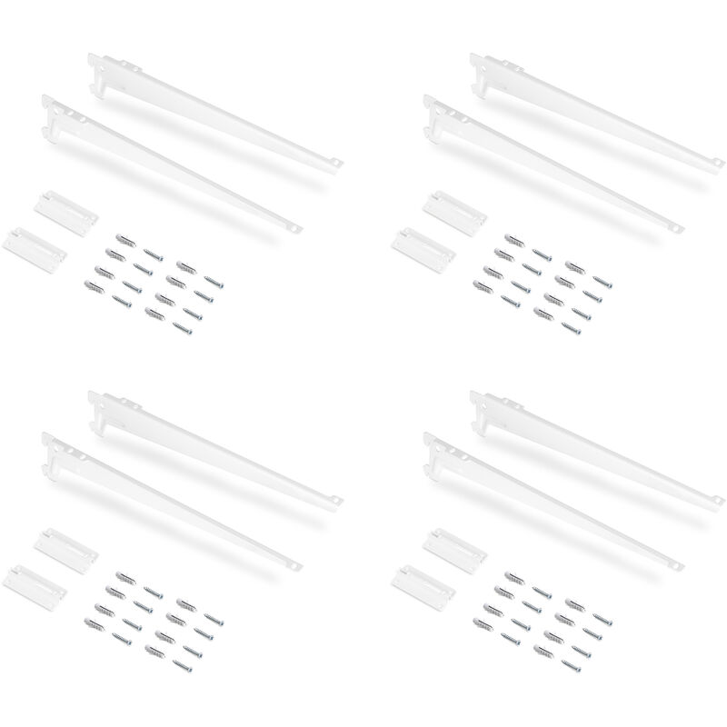 Image of Lotto di 4 mensole con staffe e piastre per il montaggio a parete Jagmet, lunghezza 280 mm, Acciaio, Verniciato bianco - Verniciato bianco - Emuca