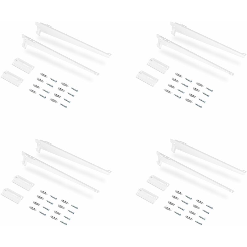 Image of Lotto di 4 mensole con staffe e piastre per il montaggio a parete Jagmet, lunghezza 230 mm, Acciaio, Verniciato bianco - Verniciato bianco - Emuca