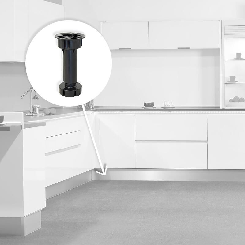 

pie nivelador con base premontada para mueble, regulable 148-165 mm, Plástico, Negro, 40 ud.