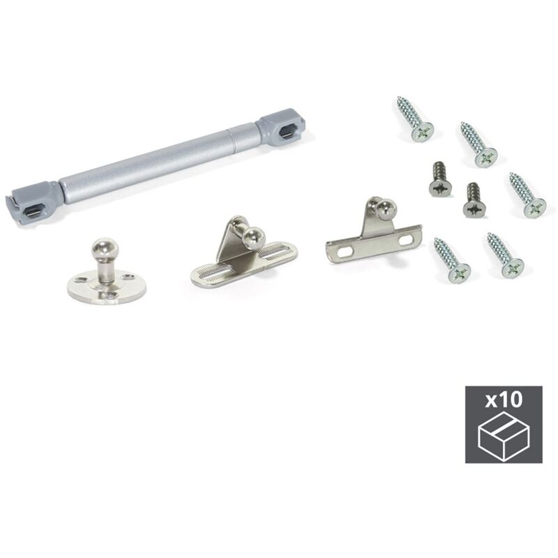 

pistón a gas para puertas abatibles, fuerza 6 kg, recorrido 80 mm, con enganches, gris metalizado, 10 ud. - Emuca