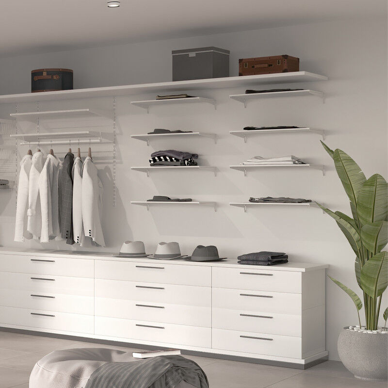 Emuca - Lot de 4 étagères avec consoles et plaques de fixation murale Jagmet, longueur 230mm, Acier, Peint en blanc
