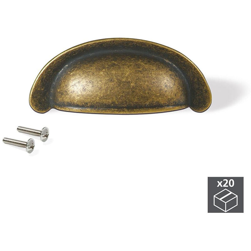 Emuca 9160108 Lot de 20 poignées pour meubles Marrakech, L77mm, entraxe 64mm, Zamak, Bronze