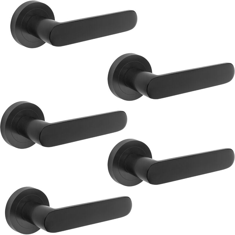 Lot de 5 poignées Bunbury pour portes intérieures, avec rosace D.50mm, Aluminium, Noir - Emuca
