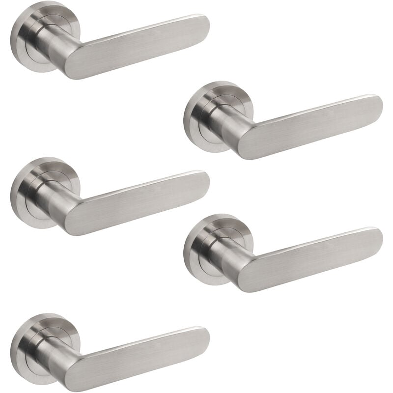 Emuca Lot de 5 poignées Bunbury pour portes intérieures, avec rosace D.50mm, Aluminium, Nickel satiné
