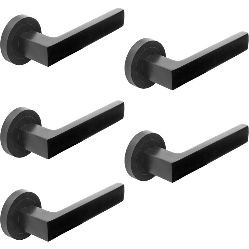 Lot de 5 poignées de porte intérieures Mackay, avec rosace D.50mm, Aluminium, Noir - Emuca
