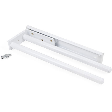 Emuca – Porte-serviettes extensible 2 bras – Aluminium blanc – Pivote 90° – Fixation latérale ou sous plan de travail – Accès facile