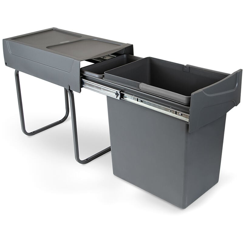 Bac de tri sélectif a montage inférieur et extraction manuelle pour élément de cuisine Recycle, 1x20 litres, Plastique gris anthracite - Emuca