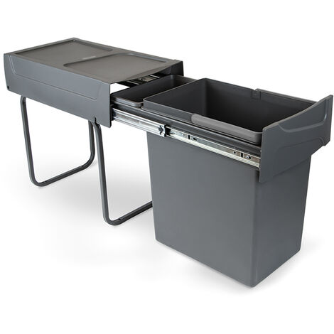 Emuca – Poubelle tri sélectif 8199323 20 litres – Acier et plastique gris anthracite – Installation facile sous meuble – Conteneur amovible avec poignée