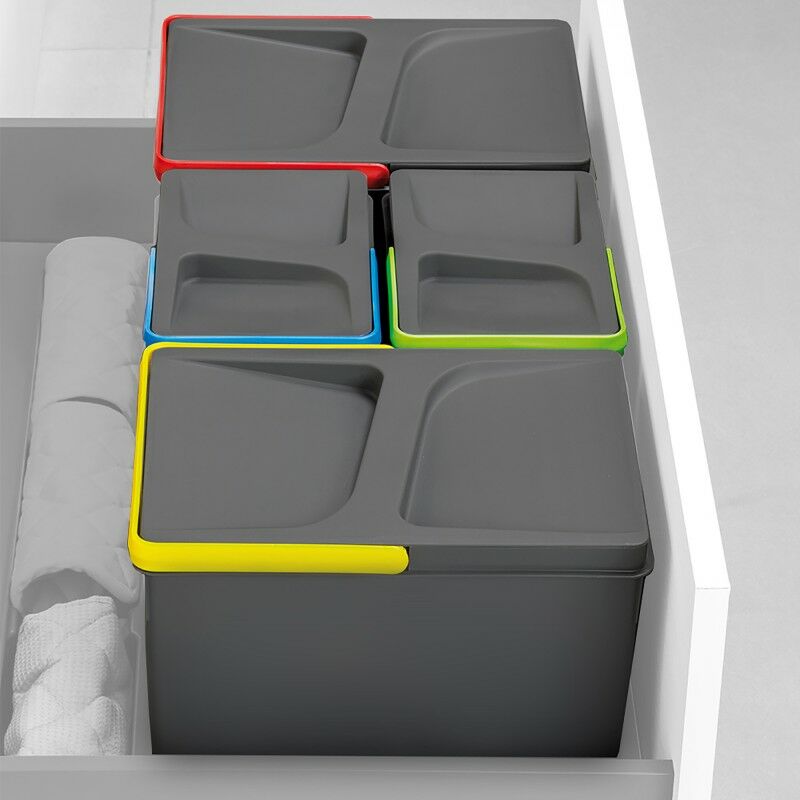 Emuca - Poubelles pour tiroir de cuisine Recycle, Hauteur 266, 1x15 + 2x7, Plastique gris antracite, Plastique