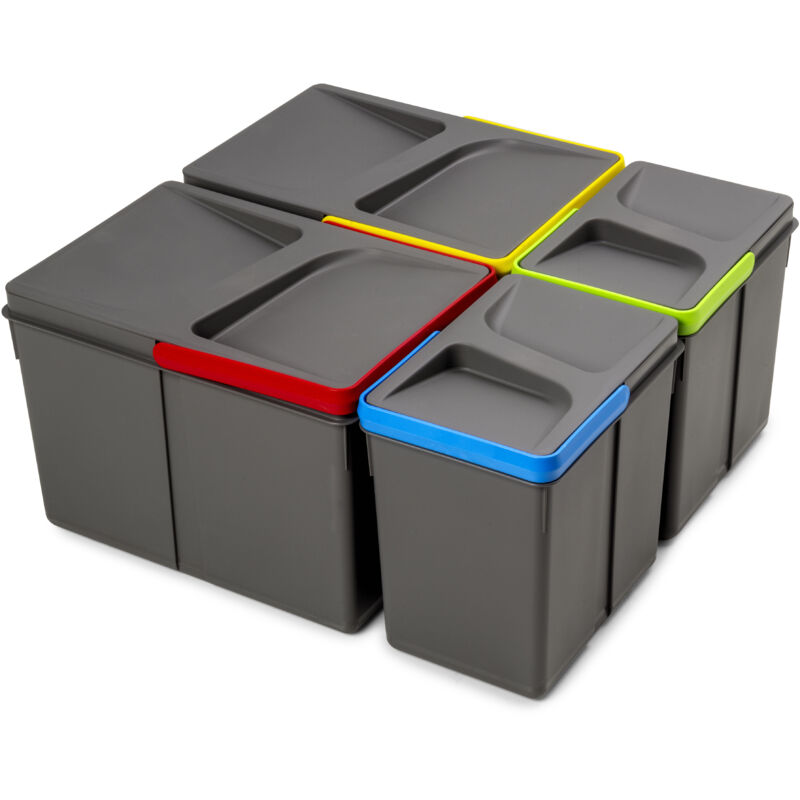 Emuca Kit de bacs de tri sélectif pour tiroirs de cuisine Recycle hauteur 216mm, 2x12litres, 2x6litres, Plastique gris antracite