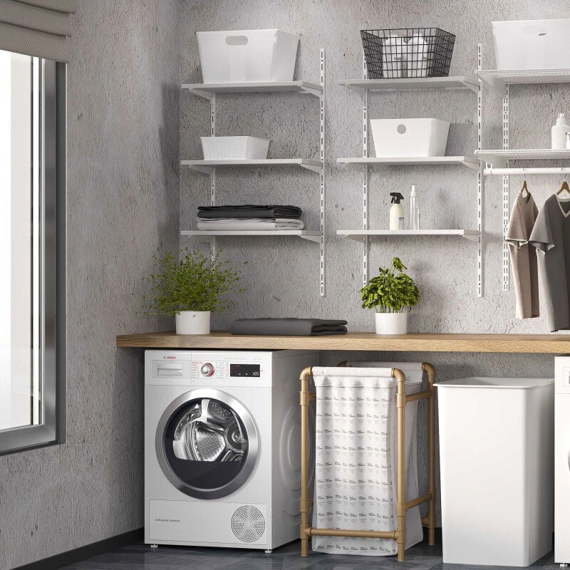 7026712 Kit de pour 3 étagères avec consoles et supports muraux Jagmet, longueur 280mm, Acier, Peint en blanc - Emuca