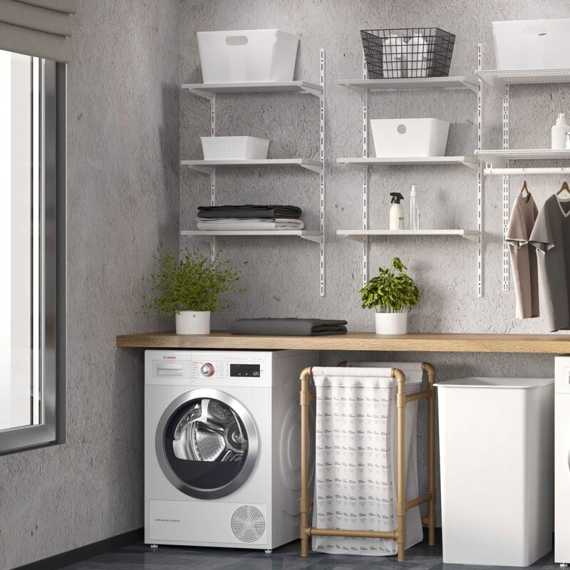 Kit de pour 3 étagères avec consoles murales Jagmet et supports muraux, longueur 230mm, Acier, Peint en blanc - Emuca